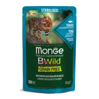 BWild Grain Free Bocconcini maltagliati in salsa di Tonno con Gamberetti e Ortaggi – Sterilised - 85GR