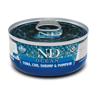 Natural & Delicious Ocean Kitten con Merluzzo, Gamberetti e Zucca - 80GR