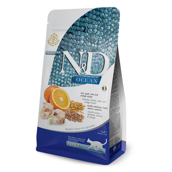 Natural & Delicious Ocean con Ricetta Merluzzo, Farro, Avena e Arancia - 5KG
