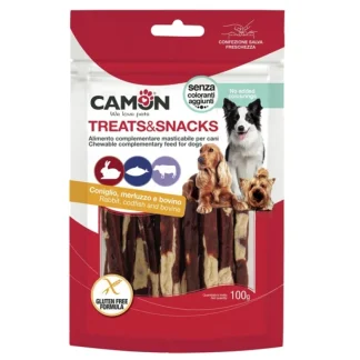 Stick con Coniglio Merluzzo e Pelle Bovina - da 100 Gr. - Lunghezza 12 cm