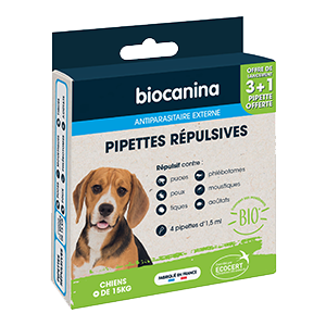 Repellent pipettes – External antiparasitic – Dog – 4×1,5 ml – less than 15 kg – BIOCANINA