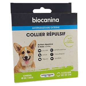 Repellent collar – External antiparasitic – Dog – less than 15 kg – Collar 38 cm – BIOCANINA