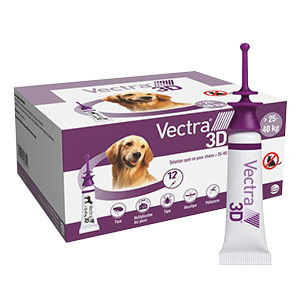 Vectra 3D – fleas, ticks and flying insects – Dog – L – 25 to 40 Kg – 12 pipettes – CEVA
