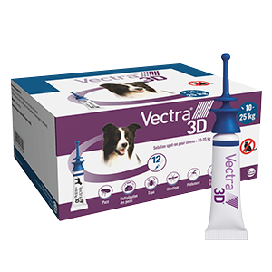 Vectra 3D – fleas, ticks and flying insects – Dog – M – 10 to 25 Kg – 12 pipettes – CEVA