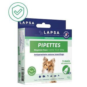 Antiparasitic pipettes – Insect repellent – ​​Dog – from 15 to 30 kg – 3 pipettes – LAPSA