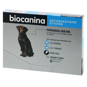 Fiprodog 268 mg – External parasiticide – 20 to 40 kg – 3 pipettes – BIOCANINA