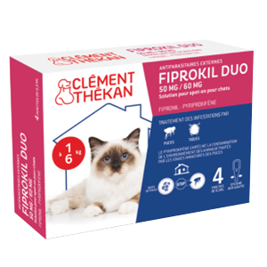 Fiprokil Duo – 50 mg / 60 mg – Fleas and ticks – Cat – 4 pipettes – CLÉMENT THÉKAN