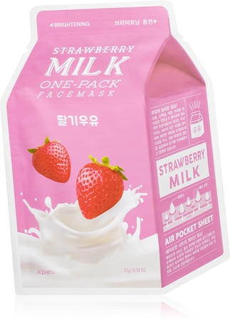 A’pieuOne-Pack Milk Mask Strawberry maschera viso illuminante in tessuto21 g