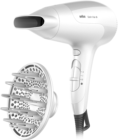 Braun Hair CareSatin Hair 3 HD 385 phon ionico molto performante per capelli + diffusore 1 pz