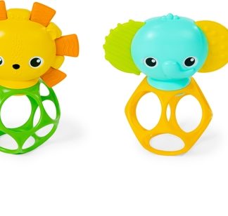 Bright StartsSoother Pals™ Easy-Grasp giocattolo con dentaruolo 3 m+ 2 pz