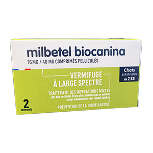 Milbetel – Broad spectrum dewormer – Cat – More than 2 kg – 2 tablets – BIOCANINA