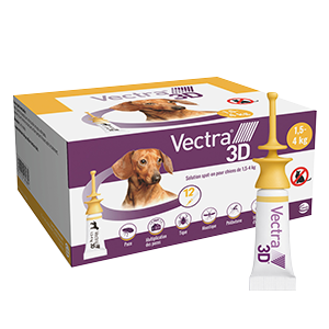Vectra 3D – fleas, ticks and flying insects – Dog – XS – 1,5 to 4 Kg – 12 pipettes – CEVA