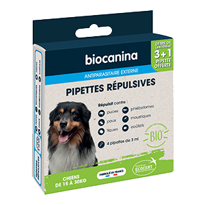 Repellent pipettes – External antiparasitic – Dog – 4×3 ml – from 15 to 30 kg – BIOCANINA