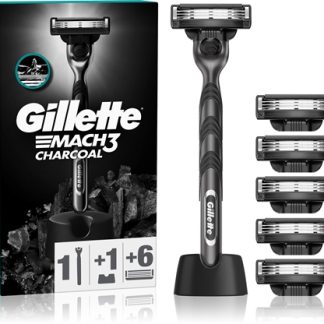 GilletteMach3 Charcoal rasoio con supporto + lamette di ricambio 6 pz