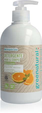 GreenaturalLiquid Soap sapone liquido per mani e corpo Mint and Orange 500 ml