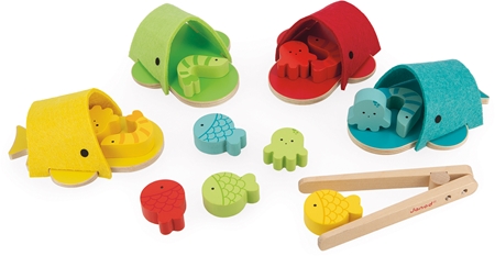JanodColour Sorting Game Whale attività giocattolo a incastro in legno 2-5 y 17 pz