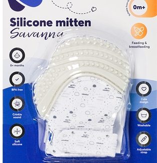 KikkabooSavanna Silicone Mitten guanto con dentaruolo 0 m+ Grey 1 pz