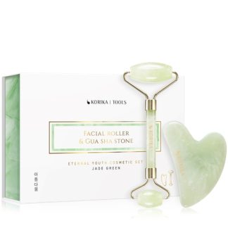 KORIKATools Face Roller & Gua Sha rullo per massaggi per il viso e attrezzi per i massaggi Jade Green