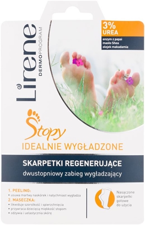 LireneFoot Care trattamento rigenerante piedi in due fasi scrub + maschera in forma di calzini (3% Urea) 1 pz