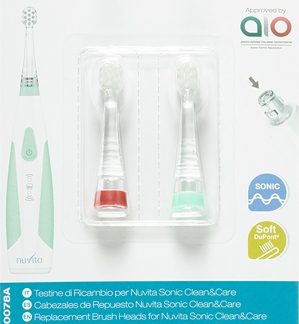 NuvitaSonic Clean&Care Replacement Brush Heads testina di ricambio per spazzolino sonico a batterie per bebè Sonic Clean&Care Small Red/Green 3 m+ 2 pz