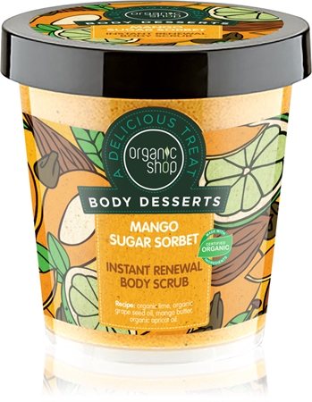 Organic ShopBody Desserts Mango Sugar Sorbet scrub rigenerante allo zucchero per il corpo 450 ml