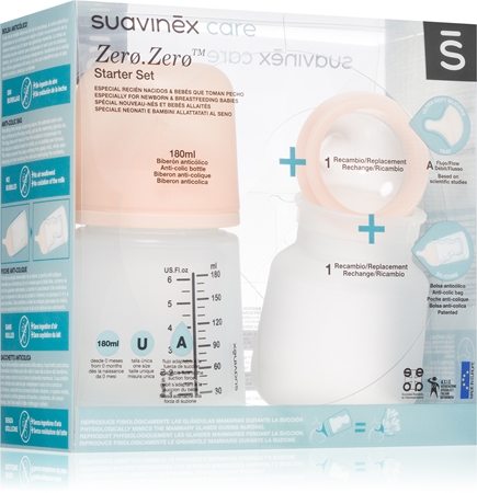 SuavinexZero Zero Starter Set confezione regalo per neonati A Adaptable Flow 0 m+