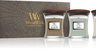WoodwickFireside + White Teak + Sand & Driftwood confezione regalo 3x85 g