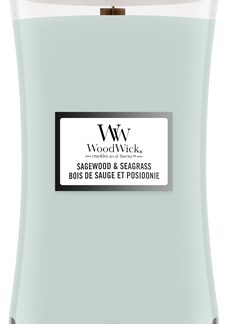 WoodwickSagewood & Seagrass candela profumata con stoppino in legno 609 g