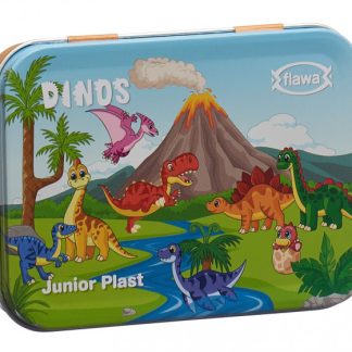 Flawa Junior Plast Strips Dinos Tin Box 20 Stk