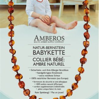 AMBEROS Natur Bernsteinkette Baby Baroque Cognac