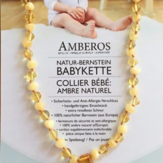 AMBEROS Natur Bernsteinkette mit Anhänger Baroque Milk Lemon x 2Stk