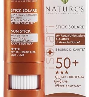 NATURE'S I i Solari - Sun Stick with Single Cell Water of Sweet Orange and Organic Shea Butter, SPF 50+ UVA UVB, Lip Stick, 10 ml