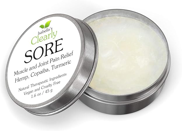 Clearly SORE Muscle Rub | Natural Relief for Sore Muscles, Joint Pain, Back, Neck | Fast Acting Herbal Balm Rub with Hemp, Copaiba, Turmeric, Black Pepper, Ginger | Made in USA