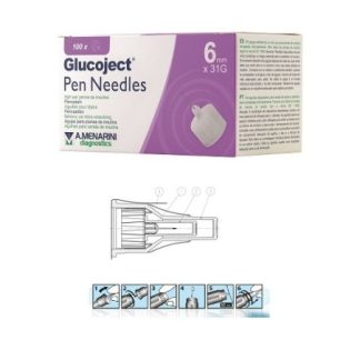 Glucoject Pen Needles 6mm G31 Confezione da 100 aghi sterili