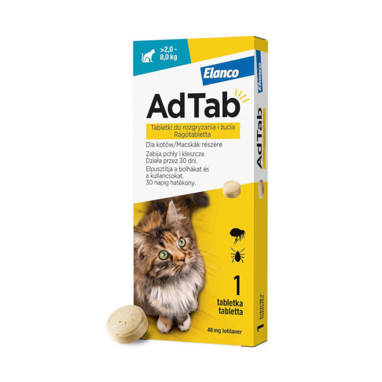 Elanco AdTab KOT 48 MG tabletka na pchły i kleszcze dla dużego kota (2-8 kg)