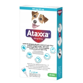 KRKA ATAXXA 500 MG/100 MG SPOT-ON 1 ML krople przeciw pchłom i kleszczom dla psa o wadze 4-10 kg (1 pipeta)