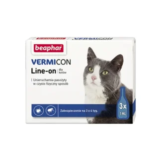 Beaphar LINE-ON VERMICON krople przeciw pchłom i kleszczom dla kota (3 x 1 ml)