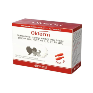 Biowet Puławy OLDERM 60 KAPSUŁEK poprawiających stan skóry i sierści psów, kotów i zwierząt futerkowych