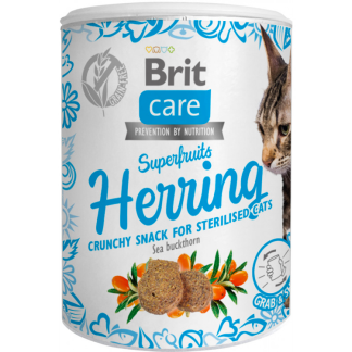 Brit Care CAT SNACK SUPERFRUITS HERRING 100 G bezzbożowe przysmaki ze śledziem dla kotów kastrowanych
