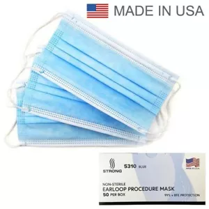 Strong Disposable Medical Surgical Ear-Loop Face Masks 50pcs Made in USA 5310