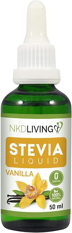 NKD Living Gocce di Stevia Liquida Pure 50ml – Aromatizzato alla Vaniglia – con contagocce in vetro