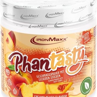IronMaxx Phantasty - Creamy Peach 250g Barattolo | Polvere aromatizzante vegana con veri pezzi di frutta o frutta secca | Perfetto sostituto dello zucchero.