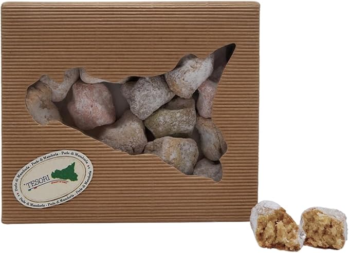 Paste di Mandorla Siciliane Artigianali, Scatolo regalo Sicilia, confezionate in monoporzione gusti assortiti, dolci Siciliani Tipici alle Mandorle, senza glutine, 240g