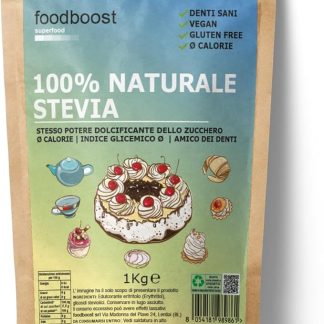 foodboost Eritritolo con Stevia 1:1 sostituto dello zucchero 0kcal 100% Puro stesso potere dolcificante dello zucchero da cucina, adatto a diabetici e diete ipocaloriche, contro la carie