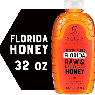 Nature Nate's Florida Honey, 100% Pure, Raw & Unfiltered Honey, All Natural Sweetener, 32 Oz Squeeze Bottle