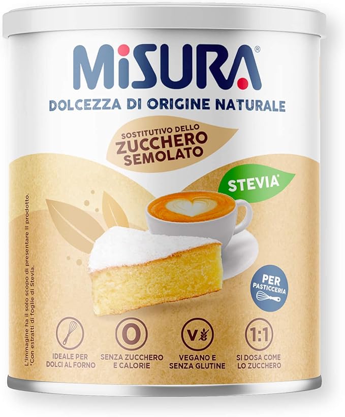 Misura Pasticceria Stevia Dolcificante in Cristalli Finissimi, Sostitutivo Dello Zucchero Semolato, Zero Calorie, Senza Glutine, Origine Naturale, Dolcificante Vegano Ideale per Dolci, 500g