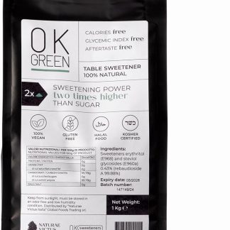 Ok Green - Dolcificante Zero Calorie con Stevia ed Eritritolo Dolcificante Senza Glutine 100% Naturale e Vegan per Bevande, Impasti e Lavorazioni Professionali 1 kg