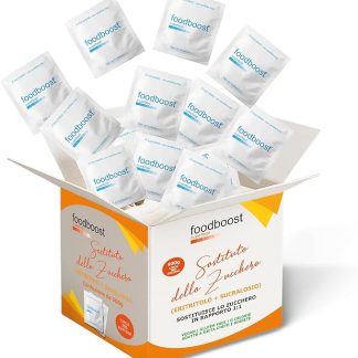 foodboost Sostituto dello Zucchero - Eritritolo + Sucralosio - 900g (circa 300 bustine monodose) Naturale, 0 Calorie, Rapporto 1:1 con Zucchero | Keto, Diabetici, Senza Glutine