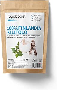 Xilitolo Finlandese 1Kg foodboost - 100% Naturale estratto da Betulla - stesso potere dolcificante dello zucchero – adatto per diete ipocaloriche o bilanciate- contro la carie - 100% Europeo