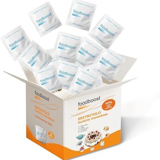 foodboost Eritritolo Naturale 100% Puro – 0kcal - 900g (circa 300 bustine monodose) – stesso potere dolcificante dello zucchero da cucina, per diabetici e diete ipocaloriche o bilanciate